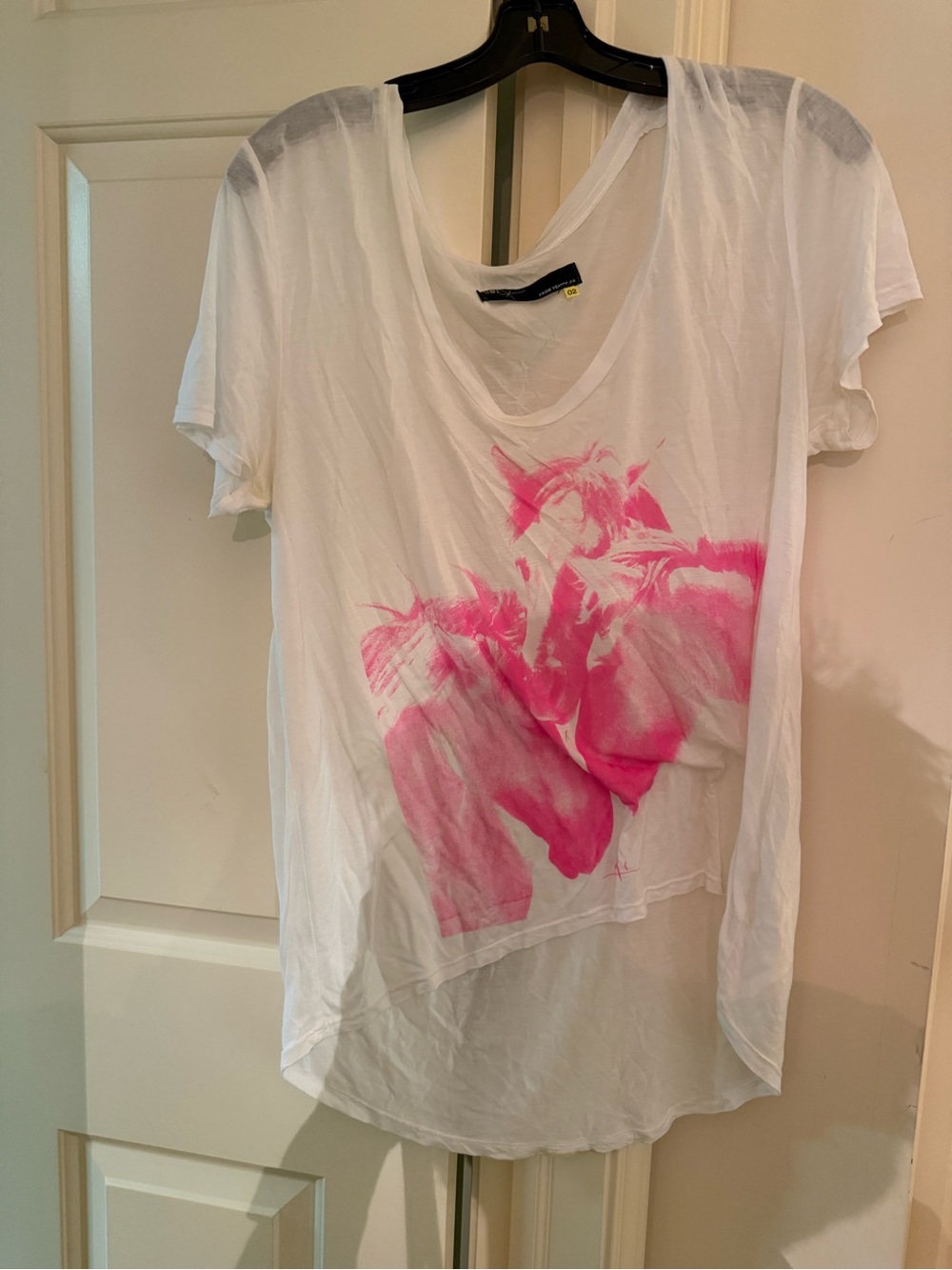 Women's White Short Sleeve Tee with Pink Abstract Print